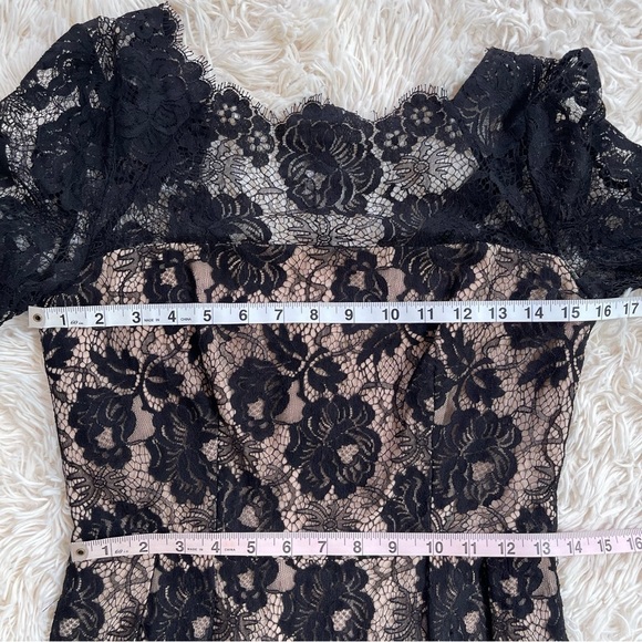 Milly Celia 3/4 Sleeve short Dress SZ 4 Black Lace Blush silk Lining Scallop Hem - Picture 8 of 11